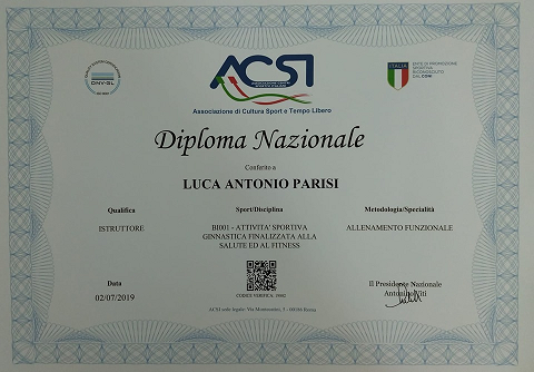 Luca Parisi - Personal Trainer Pisa - Diploma ACSI Fitness Funzionale